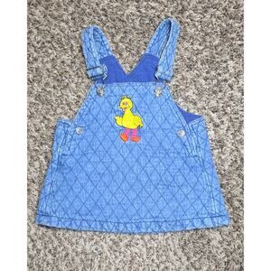 Vtg SESAME STREET Big Bird Diamond Quilted Lined Overall  Dress‎ Size 18 months